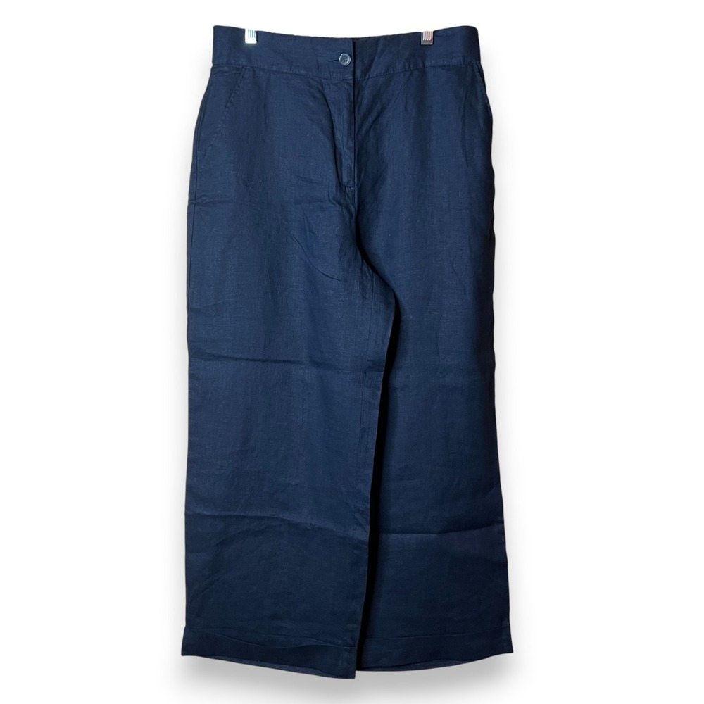 Sisley Benetton Womens Pants Size 8 Navy Linen Blend Wide Leg Trousers Italy EUC